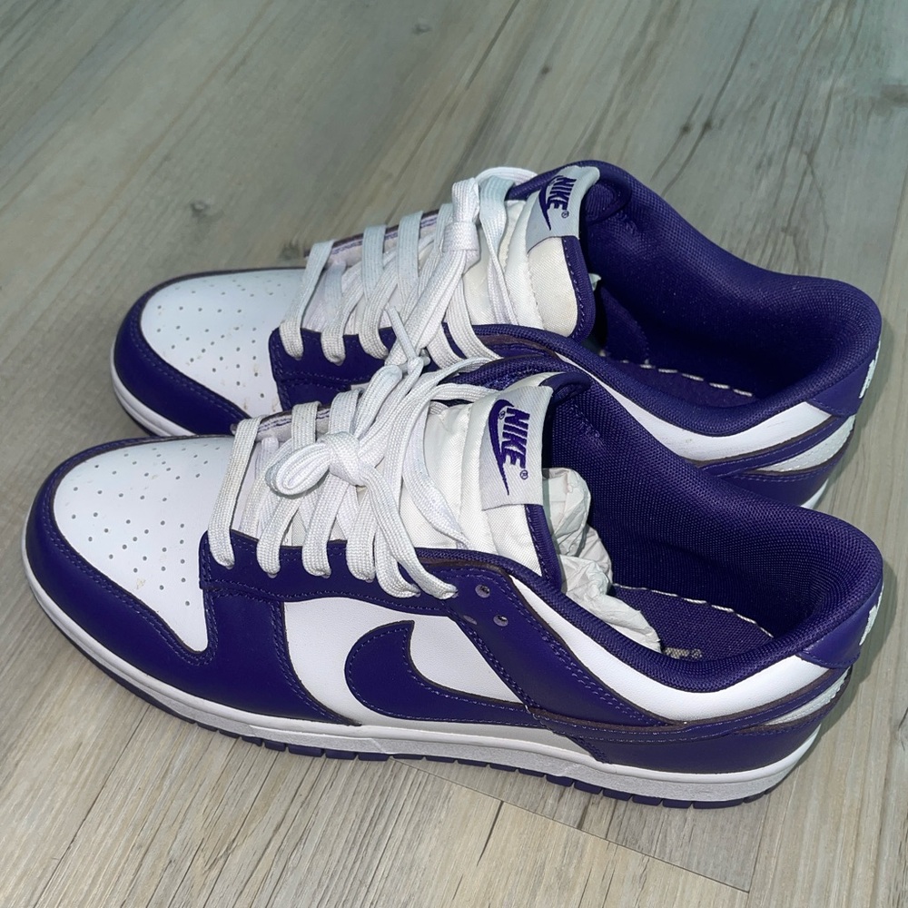 Purple & white nike dunks